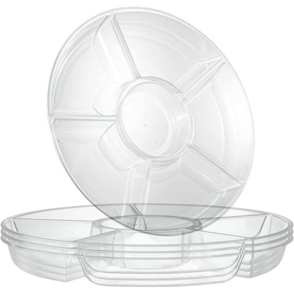 Plasticpro 6 Sectional Round Plastic Serving Tray/Platters Clear Pack Of 2